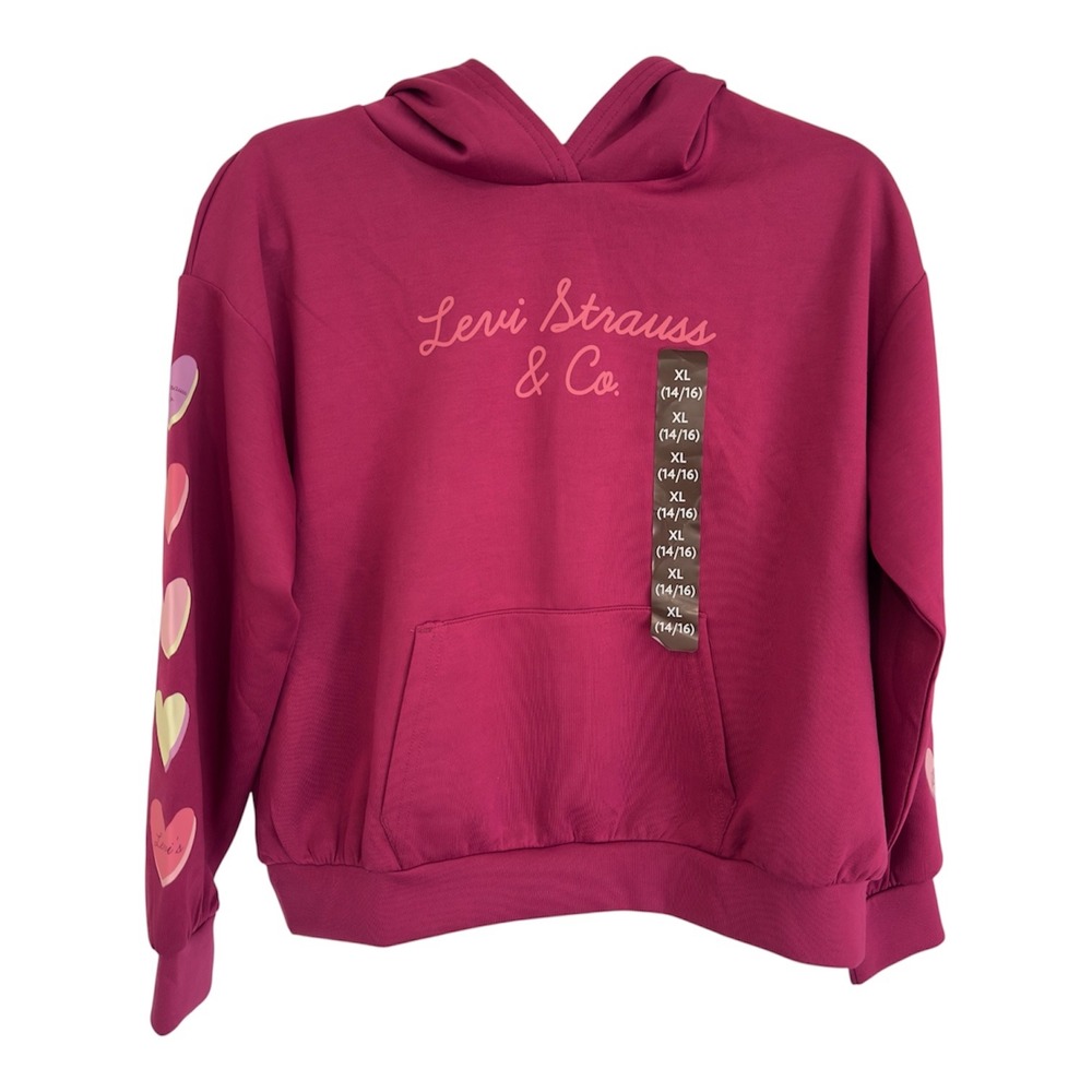 Levi's Girls Raspberry Radiance Heart Sleeve Hoodie XL 14/16 41P403-PAQ NEW